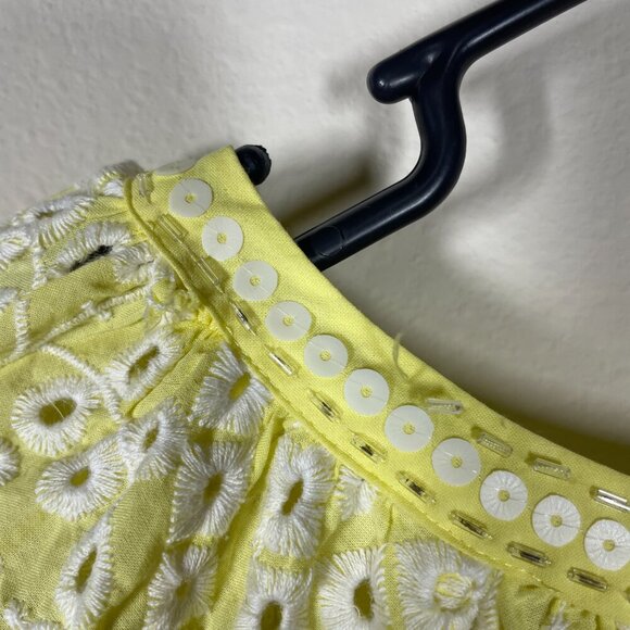 Chico’s Women’s Yellow Eyelet Embroidered Peasant Top Blouse 3 (16/18)! - Picture 7 of 7
